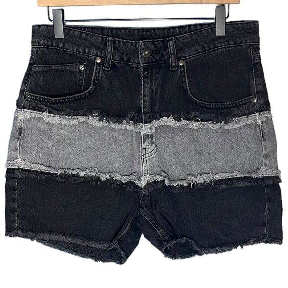 Ragged‎ Priest L Infringement High Waist Black Denim Shorts Distressed Tier Goth - Picture 1 of 6